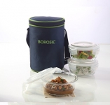 Borosil Klip N Store Microwavable Glass Containers with Lunch Bag, 400ml, Set of 3