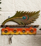 Beautiful Mor Pankhi (Peacock Feather) Designer Wooden Key Holder